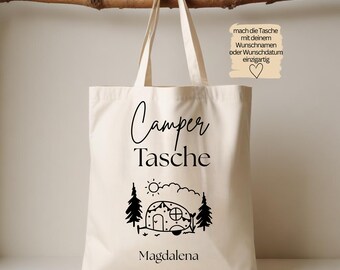 Jutetasche „CAMPING“ , personalisiertes Geschenk für Camper,Tasche für den Campingplatz - personalisierte Tasche, Outdoor Urlaub Tasche