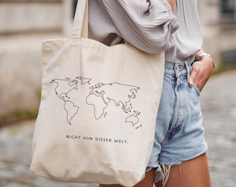 Tragetasche Weltkarte, Stoffbeutel für Uni, Geschenk für Studenten, World Traveller Bag, Uni  Tasche, Jutebeutel , Baumwolltasche mit Spruch