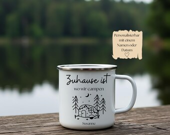 Camping Tasse personalisiert – Emaillebecher mit Name / Geschenk für Camper & Vanlife.Geschenk für Abenteurer.Picknik Becher.Outdoor Mug.