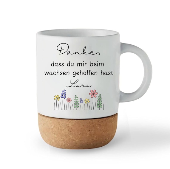 Tasse mit Korkboden, Korktasse, personalisiertes Abschiedsgeschenk für Erzieher/Erzieherin, Geschenkidee Lehrer/Lehrerin, Becher to go