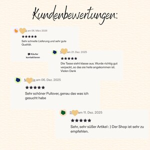 Puede incluir: Imagen de rese&ntilde;as de clientes en alem&aacute;n. Las rese&ntilde;as se muestran sobre un fondo beige claro con el encabezado "Kundenbewertungen". Cada rese&ntilde;a incluye una calificaci&oacute;n por estrellas y un breve comentario. Las rese&ntilde;as est&aacute;n fechadas entre diciembre de 2025 y marzo de 2026.
