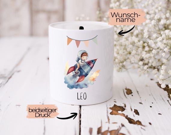 personalisierte Spardose, Geschenkidee zurGeburt Taufe Taufgeschenk Baby Geschenk Kinder, Geldgeschenkidee Jungen Kinder Sparschwein, Name