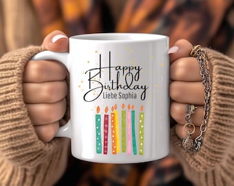 Personalisierte Tasse Geburtstag, Geburtstagstasse personalisierbar mit Namen, Vornamen Keramiktasse, Geschenk Freundin Kollegin Schwester