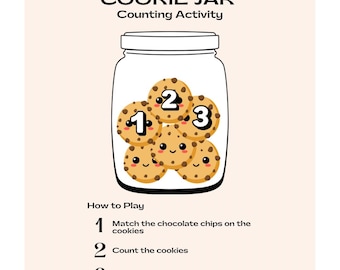 Counting Cookie Jar, Preschool Toddler Math Baking Activity, EYFS Number Recognition, Instant Download
