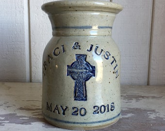 New Celtic Cross logo for Irish or Scottish weddings! Personalized Stoneware Marriage Crock