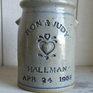 Personalized pottery Stoneware Anniversary Crock w/ 2nd Bottom Line featuring CoveredBridge KissingBridge image 6