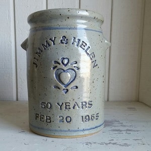 Personalized pottery Stoneware Anniversary Crock w/ 2nd Bottom Line featuring CoveredBridge KissingBridge image 7