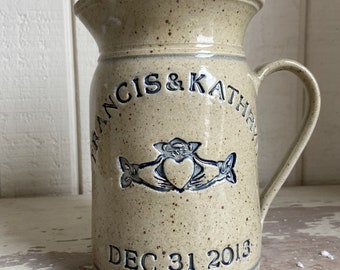 Personalized Stoneware Pitcher featuring #Claddagh logo