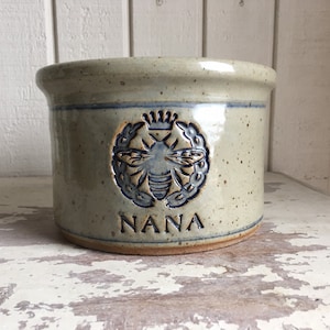 Kindling Crock Personalized Stoneware Crock featuring Queen Bee logo