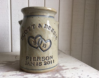 NEW #DoubleHeart logo Personalized Stoneware #Anniversary Crock w/ 2nd Bottom Line