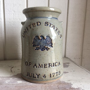 Personalized pottery Stoneware Anniversary Crock w/ 2nd Bottom Line featuring #Eagle logo