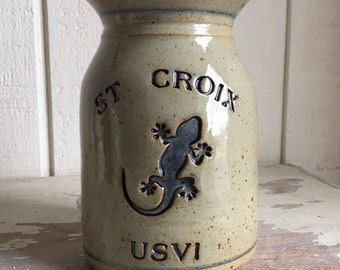 Personalized Stoneware Utensil Crock featuring #Gecko logo