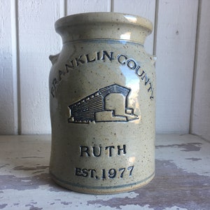 Personalized pottery Stoneware Anniversary Crock w/ 2nd Bottom Line featuring CoveredBridge KissingBridge image 5