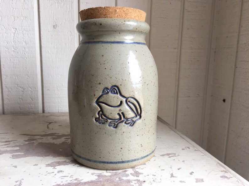 Personalized Stoneware Cookie Jar featuring frog logo image 0