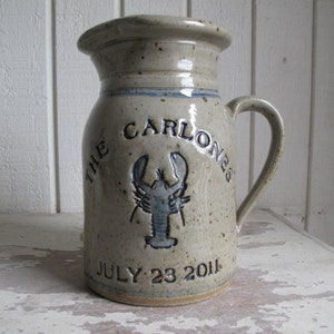 Lobster Logo featured on Personalized Stoneware Wedding Anniversary Pitcher