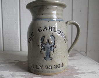 Lobster Logo featured on Personalized Stoneware Wedding Anniversary Pitcher