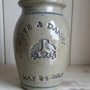 Personalized Stoneware Vase with Lovebirds