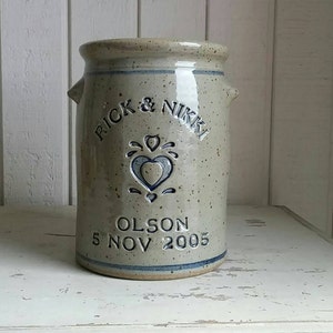 Personalized Stoneware Anniversary Crock w/ 2nd Bottom Line