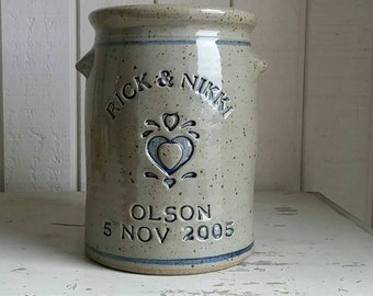 Personalized Stoneware Anniversary Crock w/ 2nd Bottom Line