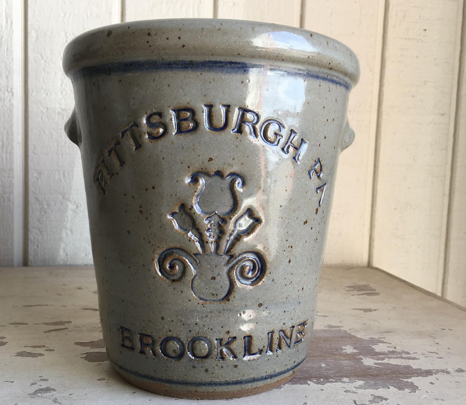 Personalized Stoneware Crock Featuring Flowerpot