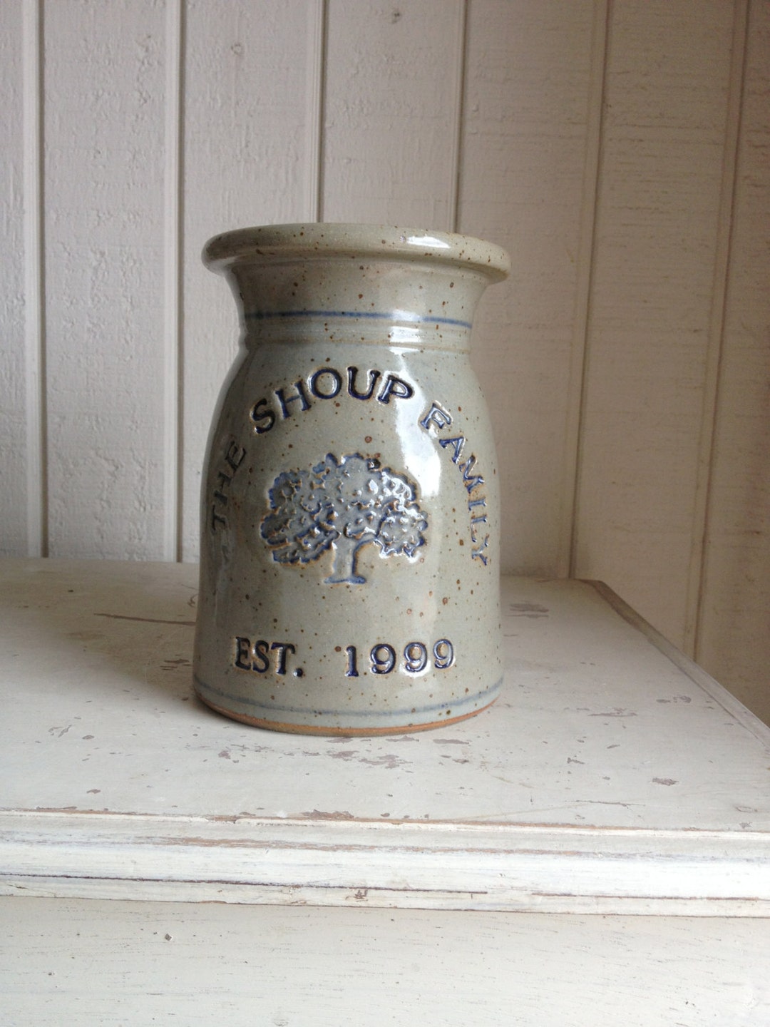 Personalized Stoneware Utensil Crock - Lovebirds