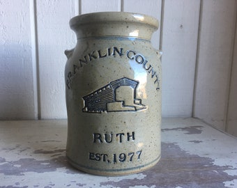 Personalized pottery Stoneware Anniversary Crock w/ 2nd Bottom Line featuring #CoveredBridge #KissingBridge