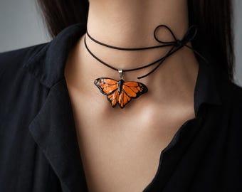 Monarch Butterfly Necklace for Women – Orange Butterfly Pendant Necklace