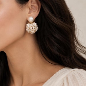 French Style Front-Back Flower Stud Earrings | Pearl Double-Sided Crystal Studs | Statement Jewelry | Gift for Women | Birthday Jewelry