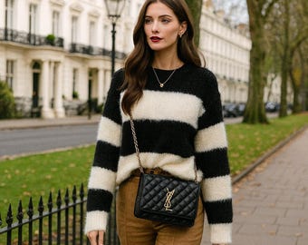 Striped Knit Jumper – Cozy Loose Fit Sweater with Textured Contrast Stripes | One Size