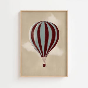 Montgolfière, art mural imprimable pour chambre de garçons, impression de chambre de garçons, affiche de chambre de bébé vintage, décoration de chambre d'enfant fantaisiste, décoration de chambre d'enfants