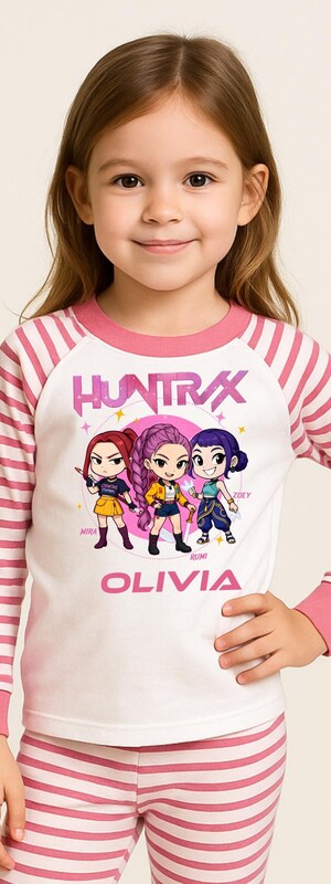 Pyjama 2 Pièces Filles K-Pop Demon Hunters - Manches Longues, Coton Doux, Motifs Rumi/Mira/Zoey/Jinu - Pour Nuit Confortable Et Déguisement