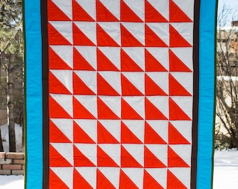 Red and Blue Half Square Triangle Quilt - Lap Quilt - Baby Quilt - Throw Quilt