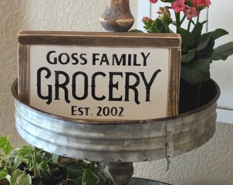 Family Grocery Sign - Mini Kitchen Signs - Tiered Tray Decor