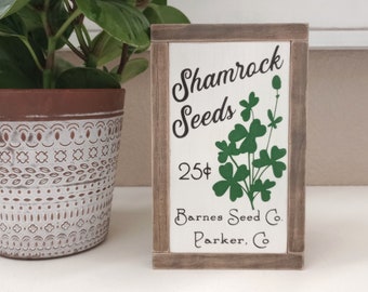 St Patrick's Day Decoration - Shamrock Seed Packet Mini Sign - Personalized