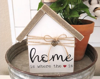 Home Is Where the Heart Is - Small Wood House - Mini House Tiered Tray Farmhouse Decor