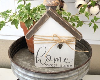 Home Sweet Home - Small Wood House - Mini House Tiered Tray Farmhouse Decor