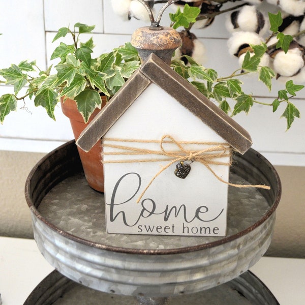Home Sweet Home - Small Wood House - Mini House Tiered Tray Farmhouse Decor
