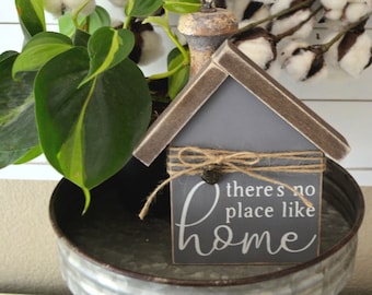 There's No Place Like Home - Small Wood House - Mini House Tiered Tray Farmhouse Decor