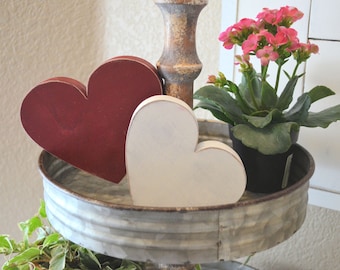 Small Wooden Hearts Valentine's Day Tiered Tray Decor