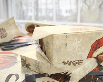 Papeles de regalo, Sasquatch con gorro de Papá Noel vintage - Papel de regalo navideño, regalo de Navidad, envoltorio festivo, Papá Noel Pie Grande, invierno