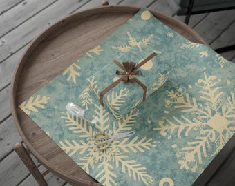 Blaugrüne Schneeflocke Vintage Geschenkpapier - Winter Geschenkverpackung, Weihnachtsgeschenk Verpackung, umweltfreundliche festliche Verpackung, Retro