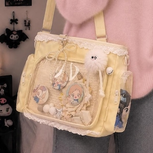 Ita Multicolored Bag with Insert | Anime Ita Bag Clear Window | Pin Display Shoulder Bag | Kawaii Bag, Purse for Pins, Photocards & Plushies