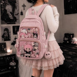 Ita Backpack Large Pink Anime Pin Display Bag | Clear Window Kawaii Goth School & Travel Backpack for Pins, Photocards Everyday Use