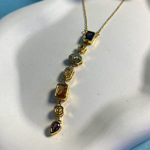 Gold Multi Gemstone Y Necklace: Boho Lariat, Sterling Silver