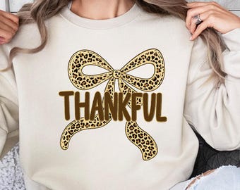 Thankful Leopard Bow PNG, Coquette Fall Thanksgiving (Digital Download)