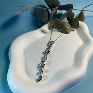 Sterling Silver Multi Stone Y Necklace: Gemstone Lariat Drop