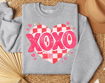 Retro Pink Checkered Heart PNG, XOXO Valentine Design (Digital Download)