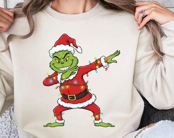 Funny Grinch Dab Christmas PNG: Retro Santa Lights Clipart (Digital Download)