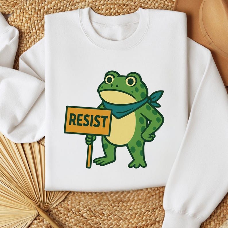 Sweat à Capuche Unisexe "Resist Frog" - Style Rétro Portland Frog Protest (neuf Sans étiquette)