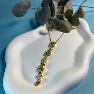 Multicolored Stone Lariat Necklace: Dainty Gold Y Drop Jewelry